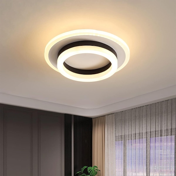 Rund LED-taklampa, 20W modern designkrona, 3000K akrylmetalltaklampor lämpliga för badrum, sovrum, kök, vardagsrum, matsal