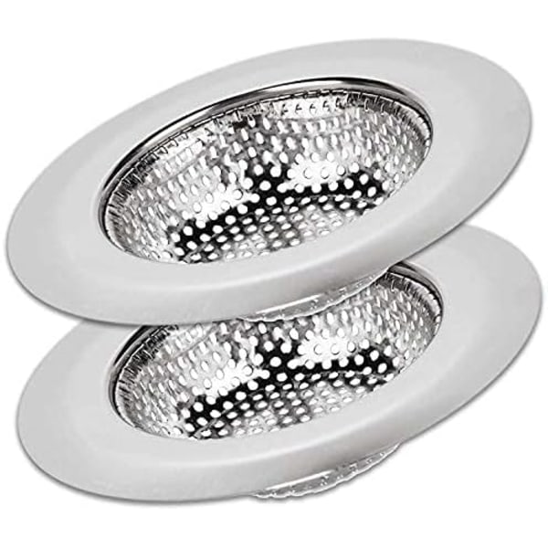 2-pack diskho sil matfångare 11,4 cm diameter, bred kant perfekt för de flesta diskhoar, anti-igensättande mikroperforeringshål, rostfri