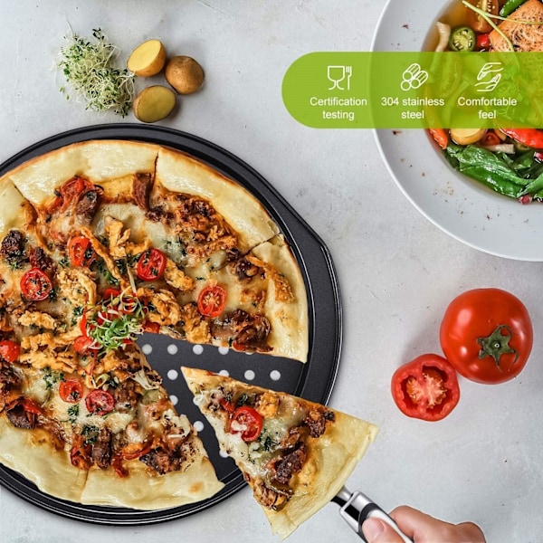 Överlägsen stålkonstruktion, pizzabakplåt med luftcirkulation för krispig botten, perforerad non-stick-bricka med hål, 14 tum rund för ugnsbakning