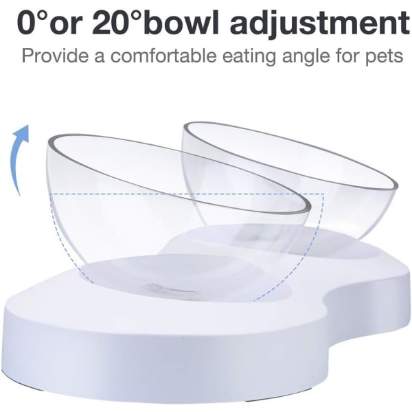 Upphöjd kattmatskål lutbar till 20° Kattmatskål halkfri och justerbar husdjursskål skyddande nackvatten matskål för katter (dubbelskål)