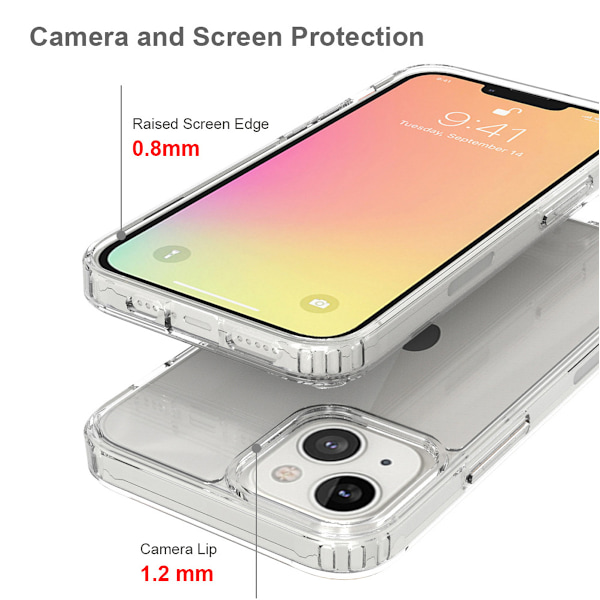 Slimmat iPhone-skal, Ultra Transparent TPU-material, Militärklassat skydd, Kristallklart stötsäkert skydd, Upphöjt kameraskydd för iPhone