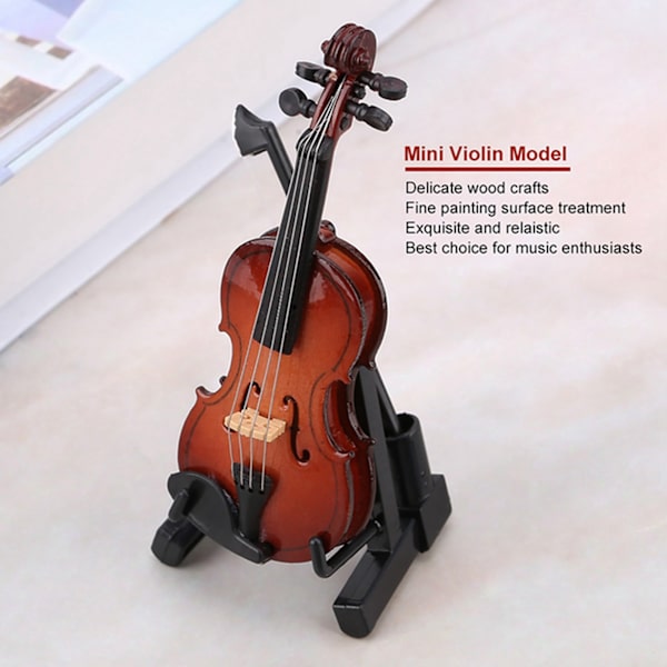 Miniatyr Fiol Modell med Stativ Fodral Dockhus Tillbehör Mini Musikinstrument Dekor Present