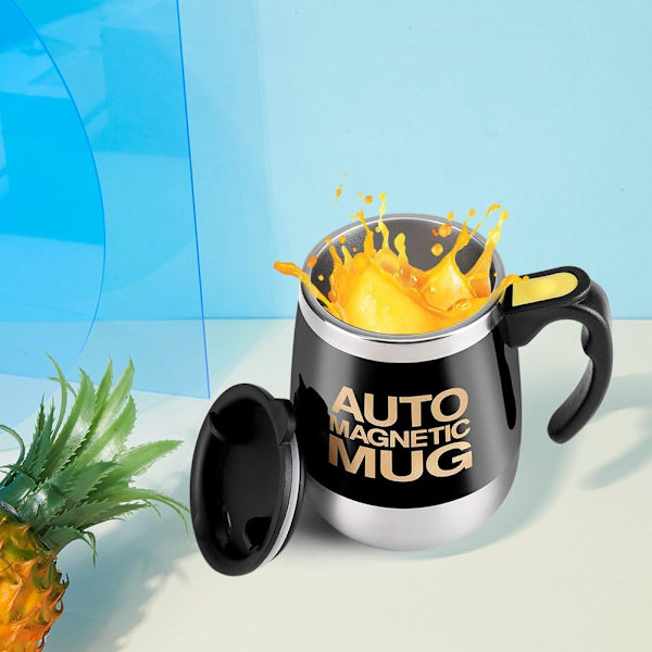 Magnetisk Blandningsmugg, Självrörande Kaffe Mugg, Rostfritt Stål Själv Magnet Mugg för Kaffe Te Varm Choklad Mjölk Kakao Protein (Svart)