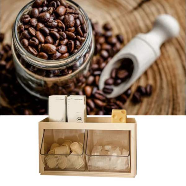 Väggmonterad te- och kaffekapslar förvaringslåda, multifunktionell förvaring för kontor, skafferi och snacks, gul