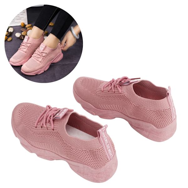 Snygga Sportskor Stickade Bekväma Andningsbara Klassiska Modesneakers för Kvinnor Flickor Rosa 38 Storlek Rosa