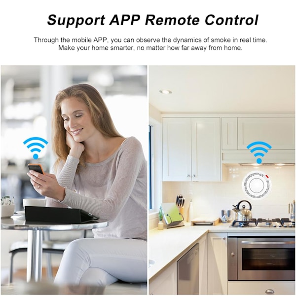 Home Guardian, Smart Rökdetektor Med App Realtidsnotiser, Fotoelektrisk Teknik För Exakt Detektering, Bred Användning, 1-pack