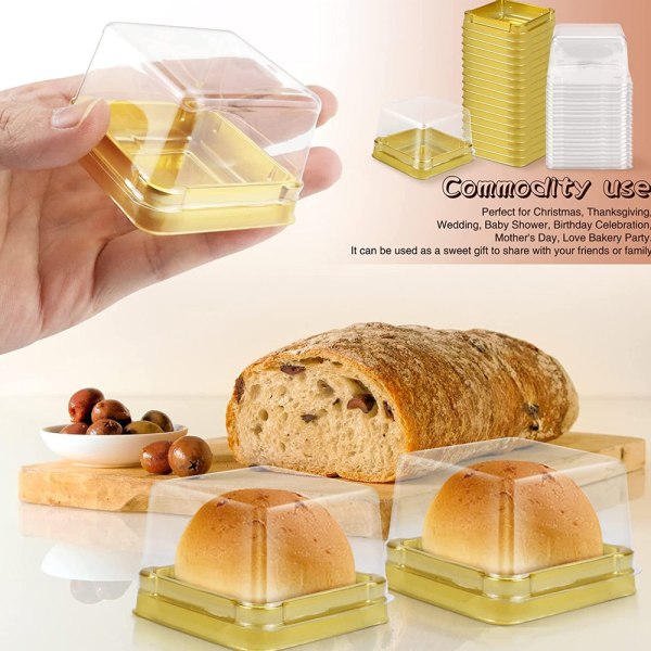 50 Set genomskinlig plast Mini Cupcake Boxes Fyrkantig ask för ost