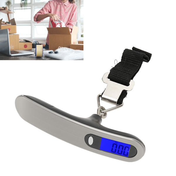 Bärbar digital bagagevåg i rostfritt stål med LCD-display och banddesign