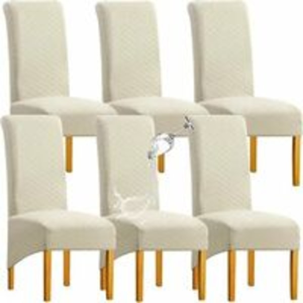 Stort matstolsöverdrag, tvättbart jacquard elastiskt stolsöverdrag med hög rygg, set med 6 XL beige matstolsöverdrag, 1 set