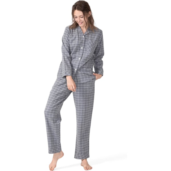 Set Bomullsflanellvävd plädpyjamas Långärmad nattkläder Loungewear S~XL