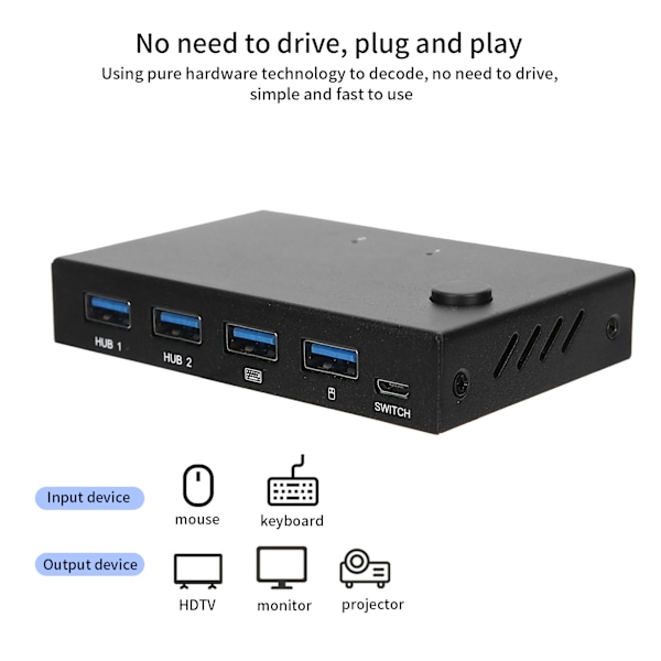 Effektiv USB-switch för två datorer, stabil överföring & dataöverföring, Plug and Play, öka arbetseffektiviteten för kontor och hemmabruk, flera