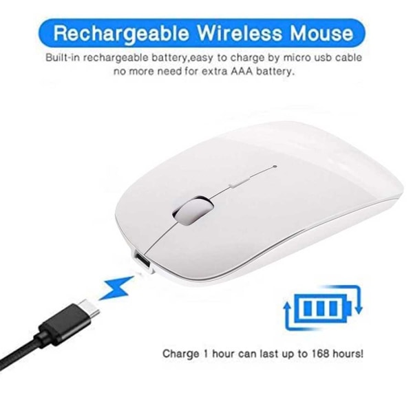 Bluetooth mus, laddningsbar tyst mus, 1600 DPI tunn