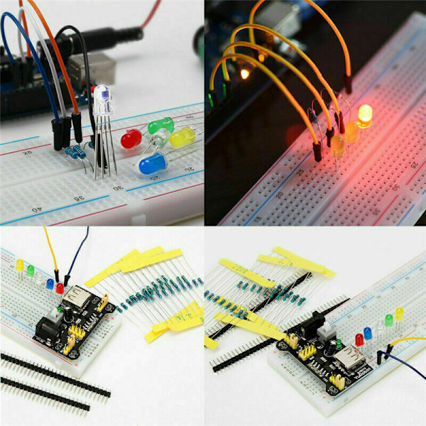 Elektronisk rolig kit, omfattande komponenter för Arduino-kompatibla projekt, inklusive MB-102 kopplingsdäck, strömförsörjning och individuellt förpackade