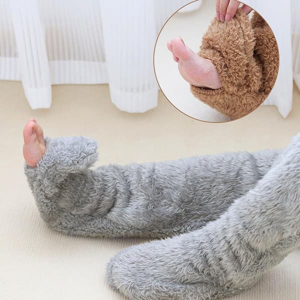 Plys Overknee Strømper til Kvinder, Fluffy Vintervarme Strømper, Teddy Fleece Overknee Strømpebukser, Bløde Knæstrømper til Efterår Vinter Hjemmesko Vinterstrømper
