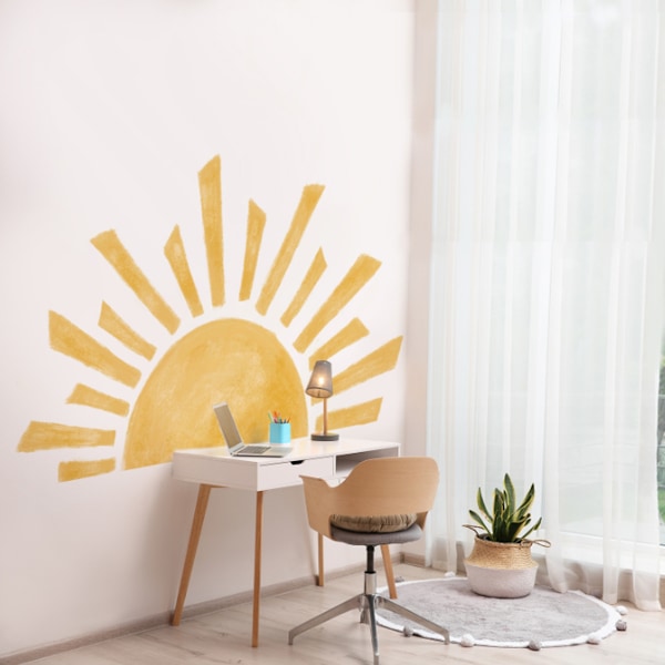 27,5” X 43,3” Akvarell Boho Sol Väggdekaler Självhäftande, Gul Solsken Väggkonst Dekor för Barnrum Lekrum Barnkammare Sovrum