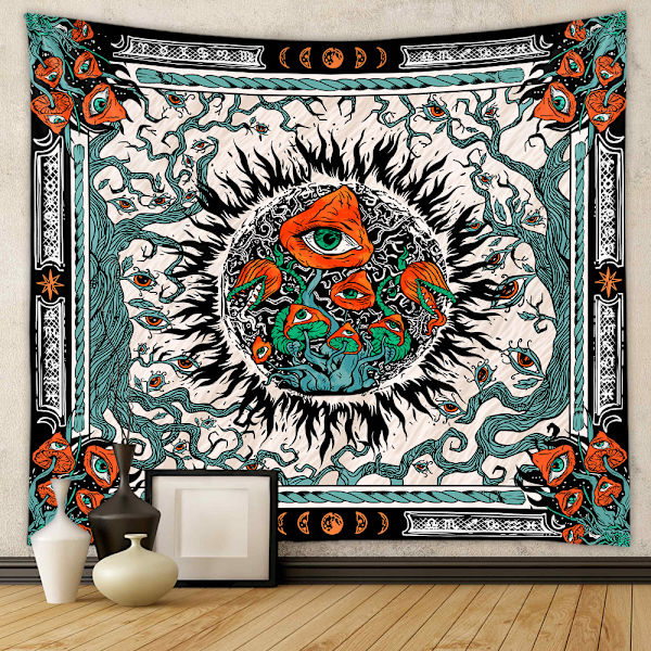 Svampar Gobeläng Brinnande Sol Väggduk Hippie Ögon Vägg Hängande Mandala Rankor Gobeläng Måne Gobelänger Estetisk för Sovrum, 200 x 150 cm