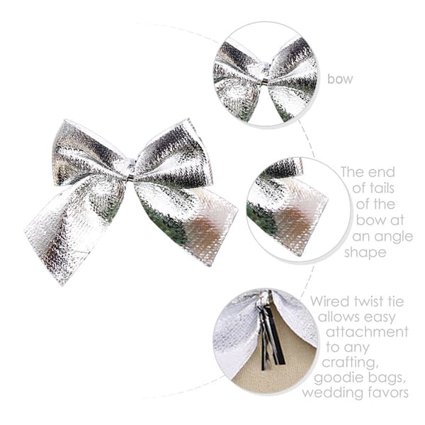 Rosetter för julgranar, Twist Tie-rosetter Presentrosetter för hantverk Kransrosetter för present Bröllopsdusch Vinterdekor silver