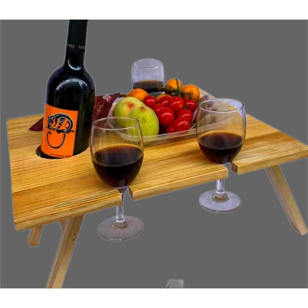 Bärbar hopfällbar vinbord i trä, picknickbord för vinälskare, lämplig för utomhusstrandcamping