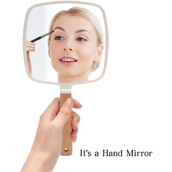 Handhållen spegel med handtag för smink, liten söt träspegel
