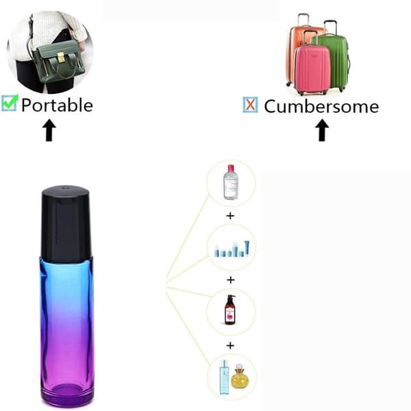 Läcksäker Design Eterisk Olja Rollerflaskor, Resestorlek Med Rostfria Stålkulor För Hudabsorption, Blå Lila Gradientglas Skyddar