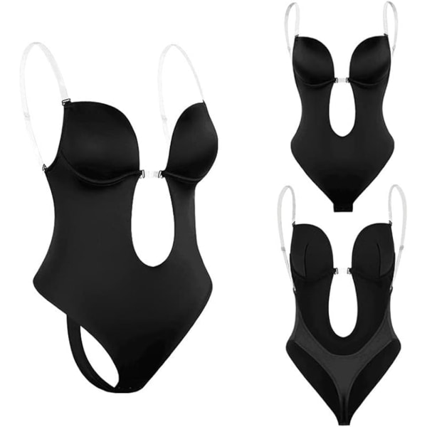 Kvinnors Body Shaper Djup V-hals Genomskinliga Remmar Rygglös Underkläder Bodysuit Sömlös Trosa En Delad Underkläder (L)