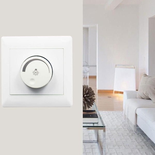 Dimmerbrytare - Praktisk väggmonterad tryckknapp på/av roterande LED-dimmer lampa ljusstyrka regulator
