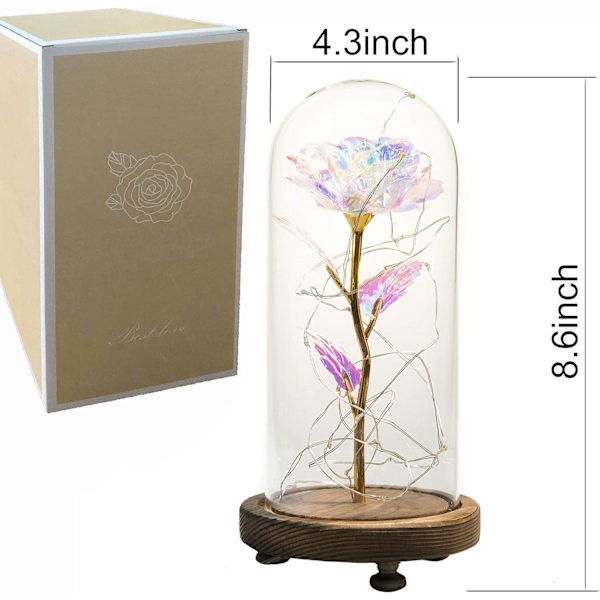 Halcyon Galaxy Rose i glaskupa - LED-ljusslinga på den färgglada blomman - förtrollad ros varar för evigt - Infinity Rose blomma gåva för bröllop,