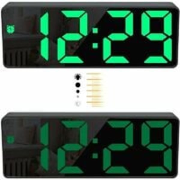 Digital väckarklocka, stor LED-display, spegelklocka med snooze-funktion och USB-laddningsanslutning Ljusstyrka justerbar väckarklocka för