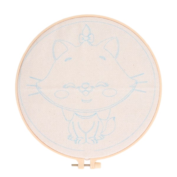 Punch Needle Kit Söt Vit Katt Lätt Användning Blank Ram 9.8in Båge 13Pcs Garn Punch Needle Art för Nybörjare
