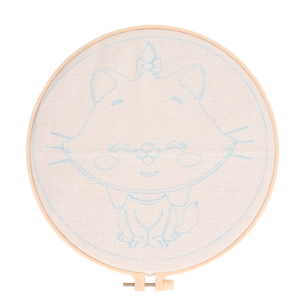 Punch Needle Kit Söt Vit Katt Lätt Användning Blank Ram 9.8in Båge 13Pcs Garn Punch Needle Art för Nybörjare