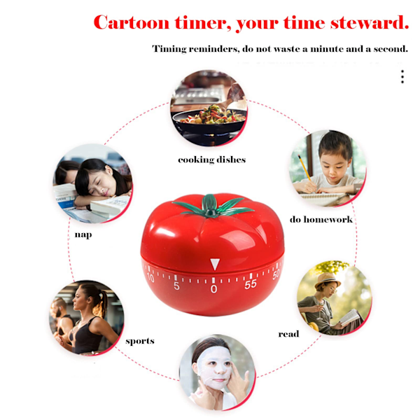 Cartoon Timer Kreativ Kökstimer Mekanisk Köksverktyg Tomat Timer Ägg Timer Kort Timer 60 Minuters Timing Nedräkning med Magnetisk Baksida Alarm