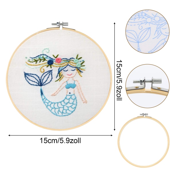 Broderikit för barn, broderikit med sjöjungfru, korsstygnsbroderi, korsstygnsset, broderikit för nybörjare för barn