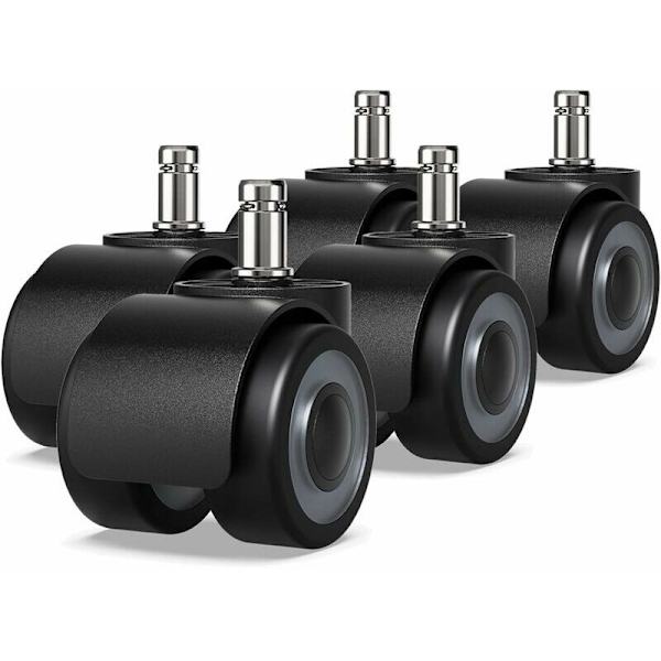 Caster?Set med 5 kontorsstolsrullar - 11 x 22 mm - Dubbelhjuldesign - Repor inte golvet - Diameter: 50 mm (11 x 22 mm)