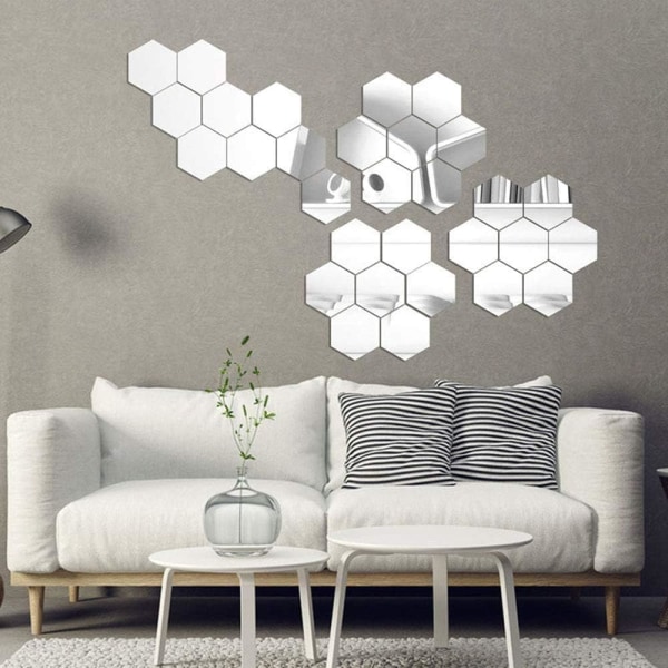 12 st spegel akryl väggklistermärken avtagbara speglar väggdekal geometrisk hexagon dekal väggklistermärke för hem sovrum vardagsrumsdekor