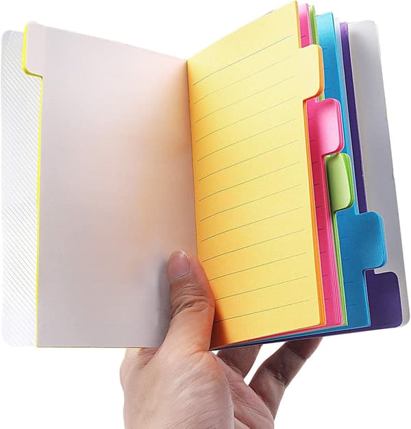 Tabbed Genius: Robust blækresistent papir, lyse farver, lille og bærbar, speciel indbinding, assorterede neonfarver, nem omplacering, divider