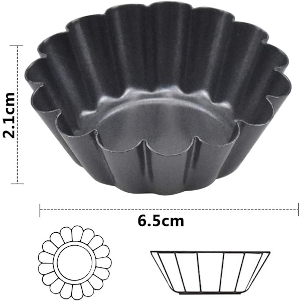 Quicheformar för miniatyrdesserter, non-stick-yta garanterar enkel rengöring, kraftigt kolstål stödjer hög temperaturbeständighet