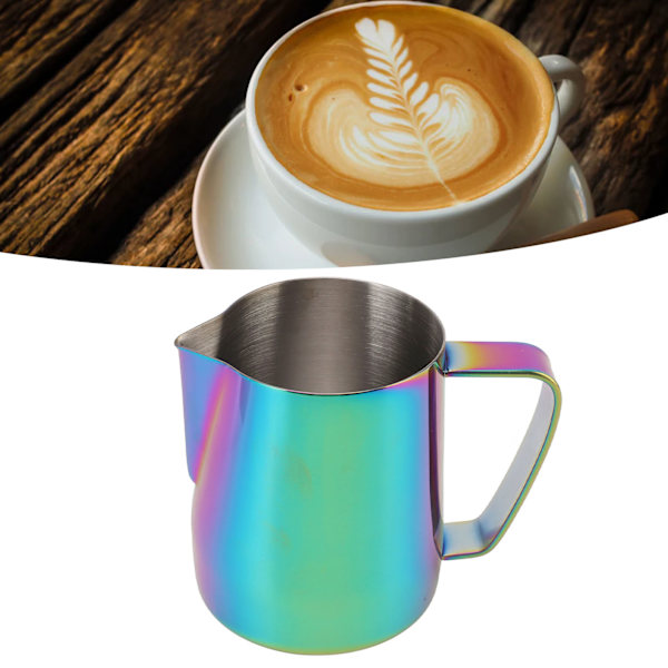 Mjölkskummare 304 Rostfritt Stål Drag Blomkopp Kaffe Mjölkskummare 600ml Spetsig Mun Färgglad
