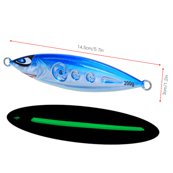 200g Jigging 3D Noctilucence Konstgjord Fiskbete Lockbete Saltvatten Fiskeverktyg