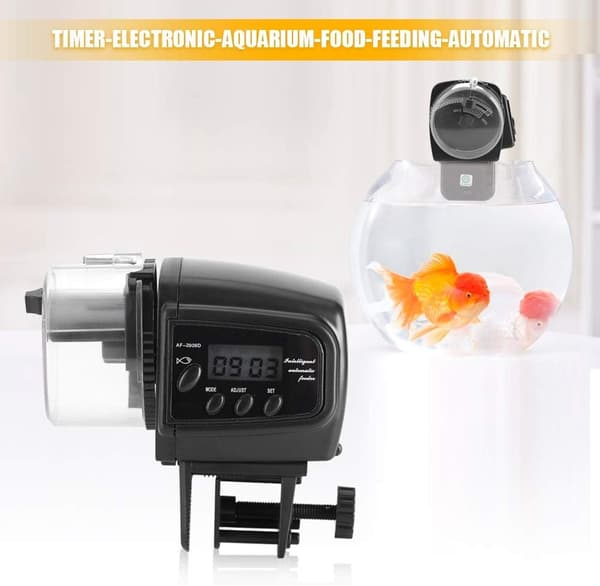 Akvariefoderautomat til tørfoder, fleksible fodringstilstande til flage-, pille- og tabletfoder, digital timer, batteridrevet akvariefoderdispenser