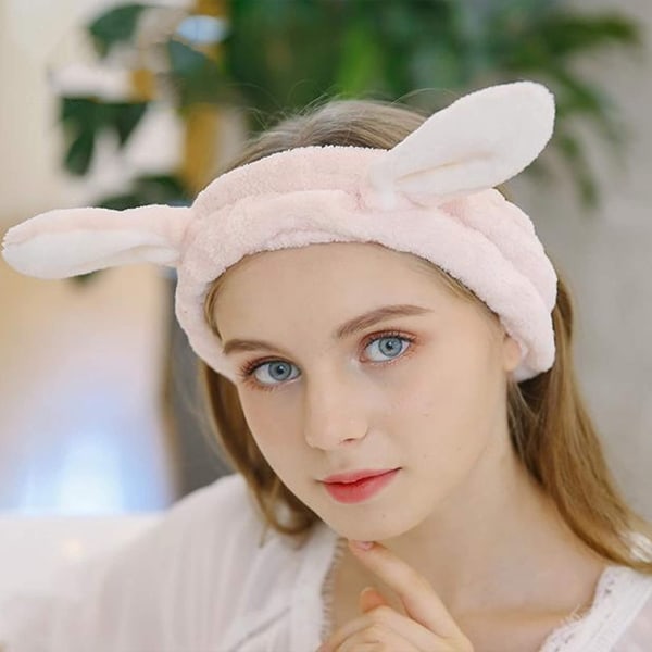 Rabbit Bunny Ear Makeup Pannband Mjukt hårband Coral Fleece