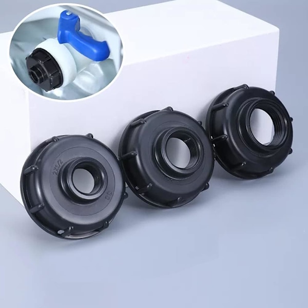 3 st IBC avtappningsadapter i plast, tanklockadapter till IBC-adaptrar S60x6-kopplingar, grova gängor, kranar 1/2 3/4 1 tum, svart