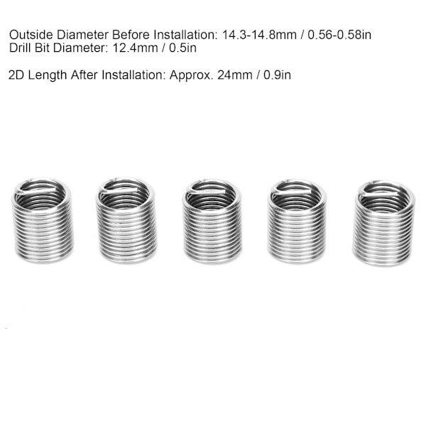 20 st Trådreparationshylsor Bussningar Skruv Rostfritt Stål Trådinsats M12 x 1.52D