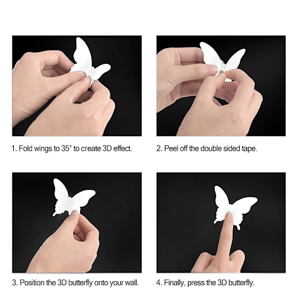100 st 3D-papper vit fjäril väggdekaler Avtagbara