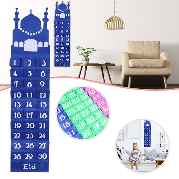 Ramadan Hängande Kalender Nedräkningskalender Hängande Väska Väggkalender Förvaringsväska