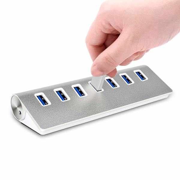 7 portar USB 3.0 höghastighets USB-hubb - Triangel aluminiumlegering sju portar dataöverförings USB-hubb kompatibel med PC, iMac, MacBook, Windows, USB-minne
