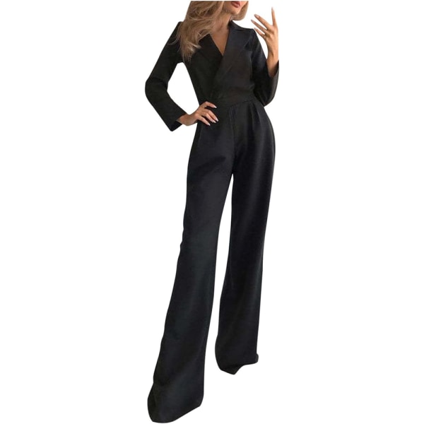 Dam Jumpsuit Bröllop Festlig Lång Jumpsuit V-Ringad Playsuit med Vida Benbyxor Kostym Playsuit Business Kostym Overall (L)