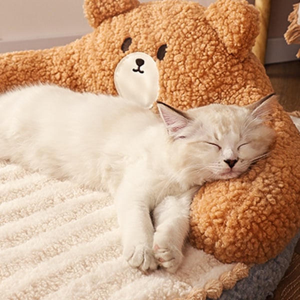 Kattbädd Hög Ryggstöd Alla Säsonger Kram Design Tvättbar Mysig Katt Varm Pad för Katter Hundar Husdjur Liten Björnen