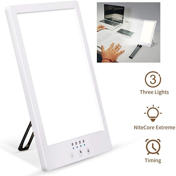Bärbar Ljusterapilampa, 10000 Lux Full Spectrum LED Solljussimulator med 360° Roterbart Fäste, Justerbar Ljusstyrka & Timer för