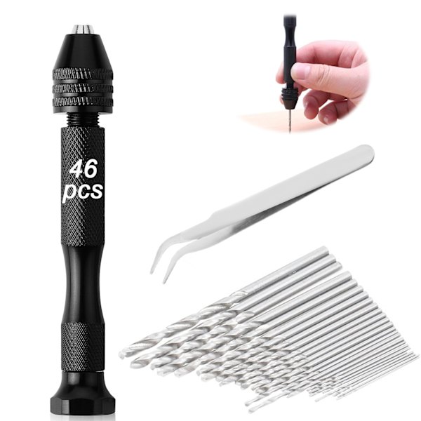 Precision Pin Vise Hand Drill Bits, Black Mini Pin Vise med 10 stks Stål Twist Drill Bits (0,3-3 mm), Micro Twist Drill Bits, Mini Hand Drill Tool
