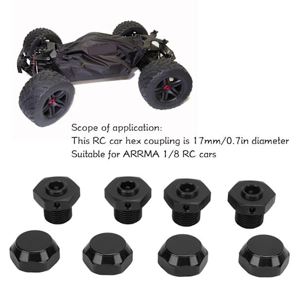 4 st RC-hjulnavsadapterkit i professionell aluminiumlegering, navadapter för ARRMA 1/8 RC-bil, svart